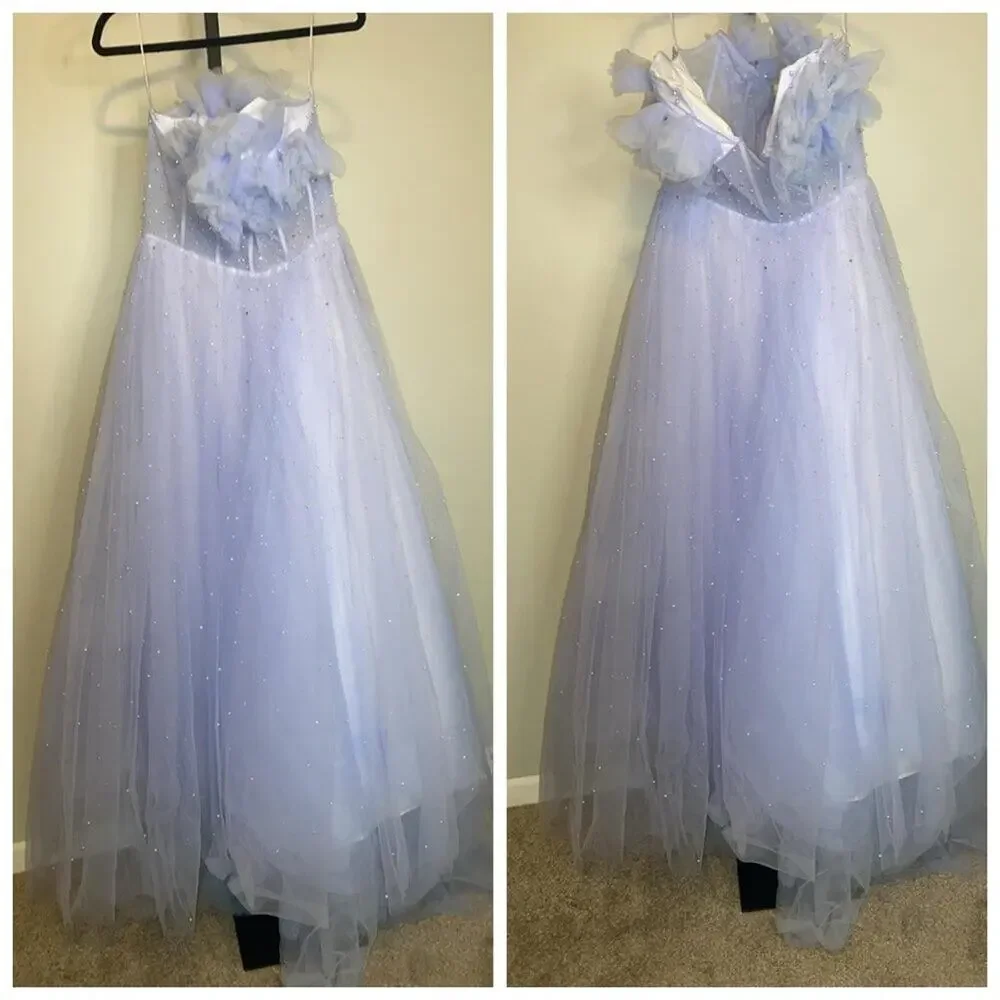 Sky Blue Dress with Sequin Appliques - Picture 2 of 12